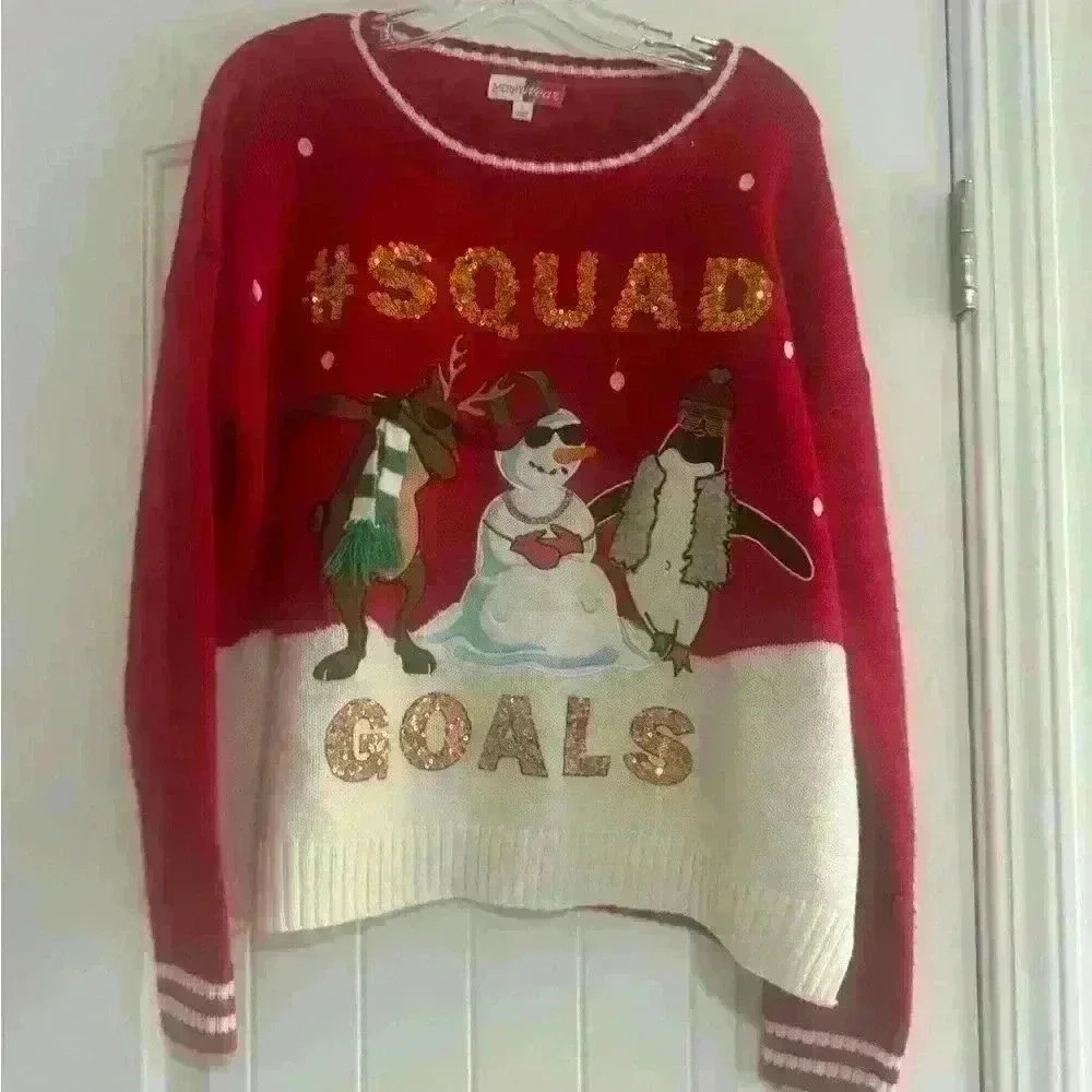 Merry Wear  Squad Goals Ugly Red White Christmas Pullover Sweater Large - Picture 2 of 4